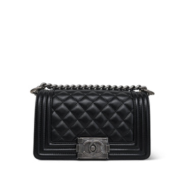 20C Black leather Quilted Boy Bag Small Ruthenium Hardware