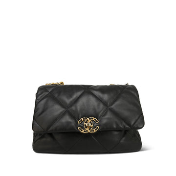 20B Black leather Quilted 19 Flap Medium/Large MHW