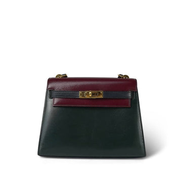 Mini Kelly Tri-Color (Vert Fonce / Rouge H / Blue Indigo) Box leather  P Circle Stamp