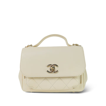 Ivory leather Quilted Business Affinity Flap Small Light Gold Hardware