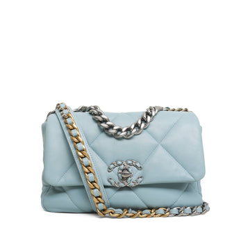 22B Light Blue leather Quilted 19 Flap Small MHW