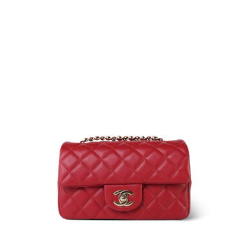 20S Red leather Quilted Mini Rectangular Flap Light Gold Hardware