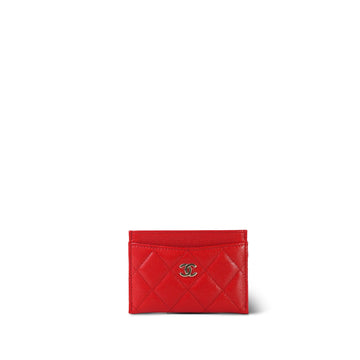Red leather Quilted Classic Card Holder LGHW