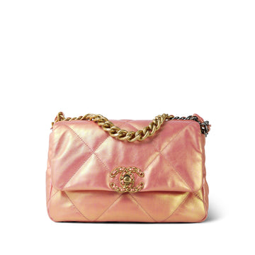 Pink Iridescent leather Quilted 19 Flap Small Mixed Hardware