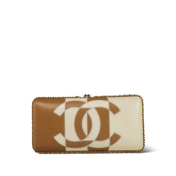 Beige White leather Stitched CC Logo Clutch On Chain LGHW
