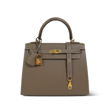 Kelly Sellier 25 Etoupe Veau leather  D Stamp