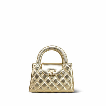 Metallic Gold Aged leather Quilted Nano Kelly Shopper AGHW