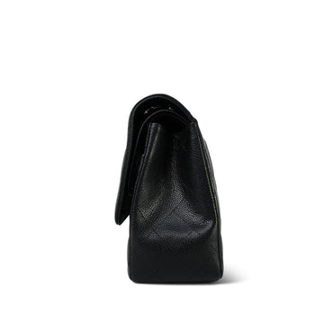 Black leather Quilted Jumbo Classic Flap Silver Hardware