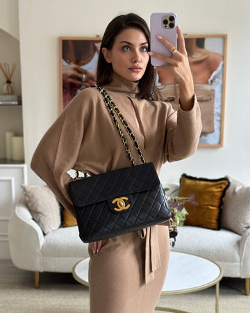 Chanel Black  Maxi Mademoiselle Single Flap Bag in Leather with 24K Gold Hardware