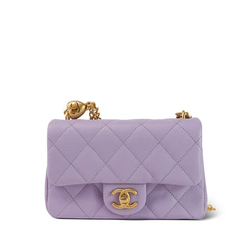 24P Purple leather Quilted Mini Sweetheart Single Flap Bag Aged Gold Hardware