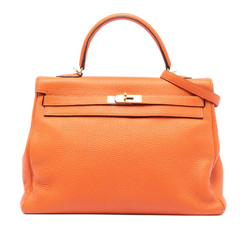 Kelly Handbag Orange Leather with Gold Hardware 35