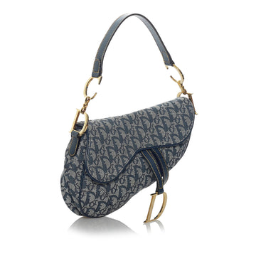Dior Saddle Bag Blue Oblique Leather/canvas