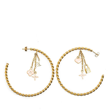 Gold Louis Vuitton Gold Plated Sweet Monogram Creole Hoop Pierce Earrings