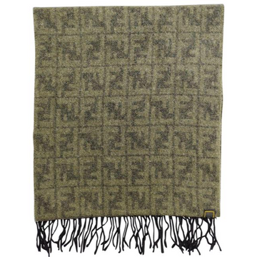 Fendi Olive Tan Zucca Print Logo Cashmere Scarf