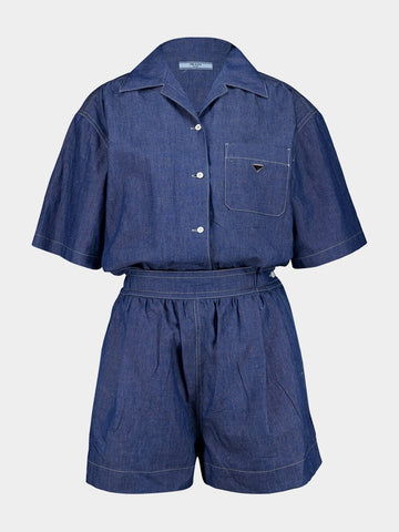 Light Blue Cotton Jumpsuit Shorts