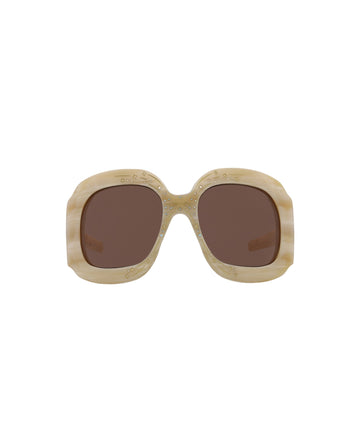 Gucci Womens Shield/Wrap Beige Beige Brown Fashion Designer Eyewear