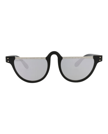 Gucci Womens Round/Oval Black Black Silver Fashion Designer Eyewear