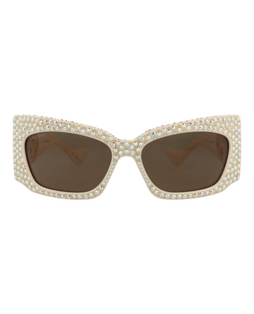 Gucci Womens Shield/Wrap Ivory Ivory Brown Fashion Designer Eyewear