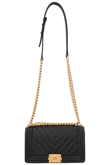 CHANEL Medium Boy Bag Grained Calfskin Black