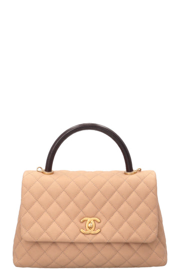 CHANEL Coco Handle Bag Caviar Lizard Beige