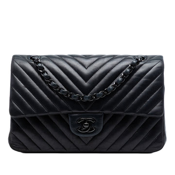 So Black Classic Double Flap Bag Chevron Lambskin Medium