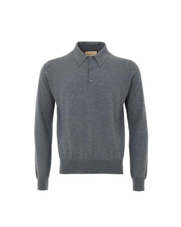 Gucci Cashmere Polo Long Sleeve Men Gray