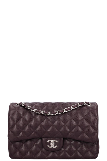 CHANEL Large Double Flap Eggplant Caviar
