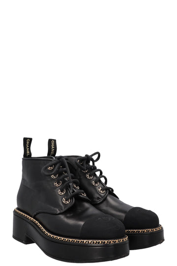 CHANEL Chain Ankle Boots 2020 Leather Black