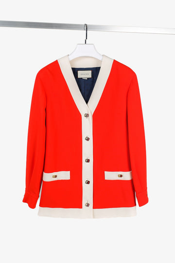 Gucci Cruise 2020 Red Cady Contrast-Detail Cardigan