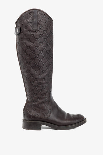 Gucci Maud Chocolate Soft Guccissima Leather Knee-High Riding Boots