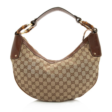 Gucci GG Canvas Bamboo Half Moon Medium Hobo (SHF-23738)