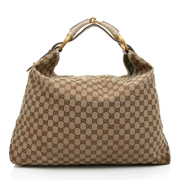 Gucci GG Canvas Horsebit Large Hobo - FINAL SALE (SHF-cqgUHp)