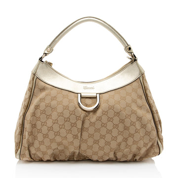 Gucci GG Canvas Metallic Leather D Ring Medium Hobo (SHF-hGJsEO)