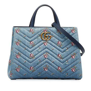 Gucci GG Marmont Flora Denim Satchel (SHG-dKHQjj)