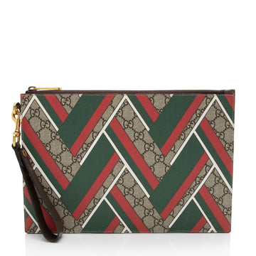 Gucci GG Supreme Chevron Zip Wristlet