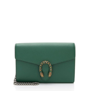 Gucci Leather Crystal Dionysus Chain Wallet (SHF-roOomv)