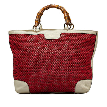 Gucci Medium Raffia Bamboo Shopper Tote (SHG-huzjM4)