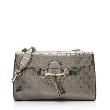 Gucci Metallic Patent Guccissima Leather Emily Medium Shoulder New 1:1 Bags
