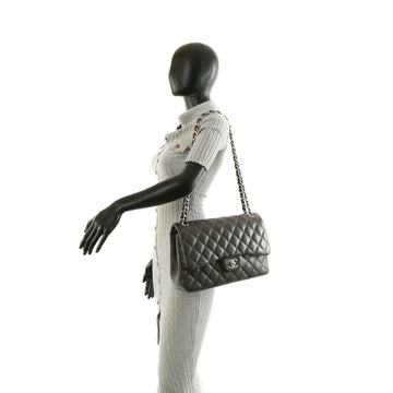 CHANEL Classic Jumbo Double Flap Leather- Grey