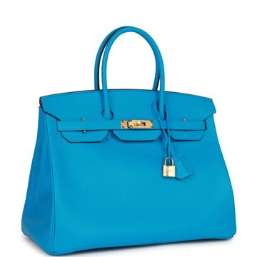 Hermes Birkin 35 Bleu Frida Leather Gold Hardware