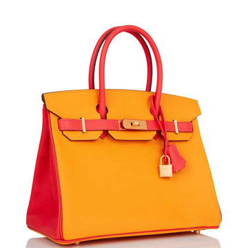 Hermes Special Order (HSS) Birkin 30 Jaune D'Or and Rose Jaipur Leather Brushed Gold Hardware