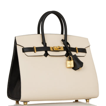 Hermes Special Order (HSS) Birkin Sellier 25 Craie and Black Leather Gold Hardware