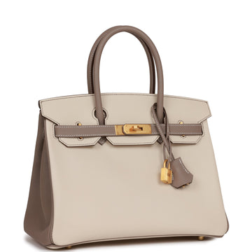 Hermes Special Order (HSS) Birkin 30 Craie and Gris Asphalte Leather Brushed Gold Hardware