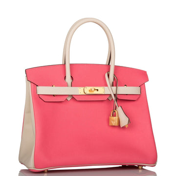 Hermes Special Order (HSS) Birkin 30 Craie and Rose Azalee Leather Brushed Gold Hardware