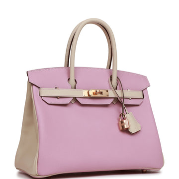Hermes Special Order (HSS) Birkin 30 Mauve Sylvestre and Craie Leather Rose Gold Hardware