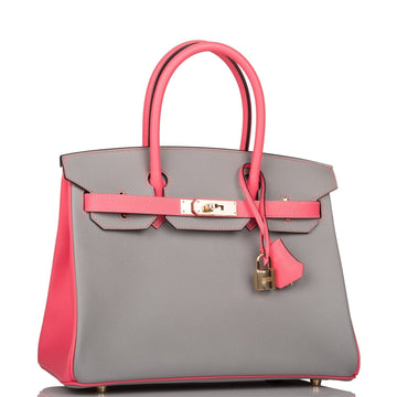 Hermes Special Order (HSS) Birkin 30 Gris Mouette and Rose Azalee Leather Permabrass Hardware