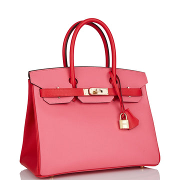 Hermes Special Order (HSS) Birkin 30 Rose Azalee and Rouge de Coeur Leather Permabrass Hardware