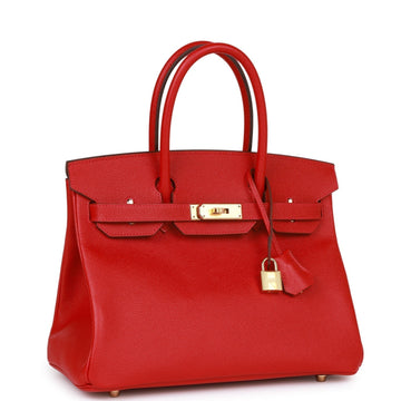 Hermes Birkin 30 Rouge Casaque Leather Gold Hardware