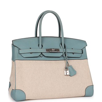 Top Quality Hermes Birkin 35 Toile H and Ciel Leather Palladium Hardware