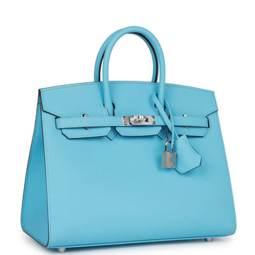 Hermes Birkin Sellier 25 Celeste Leather Palladium Hardware